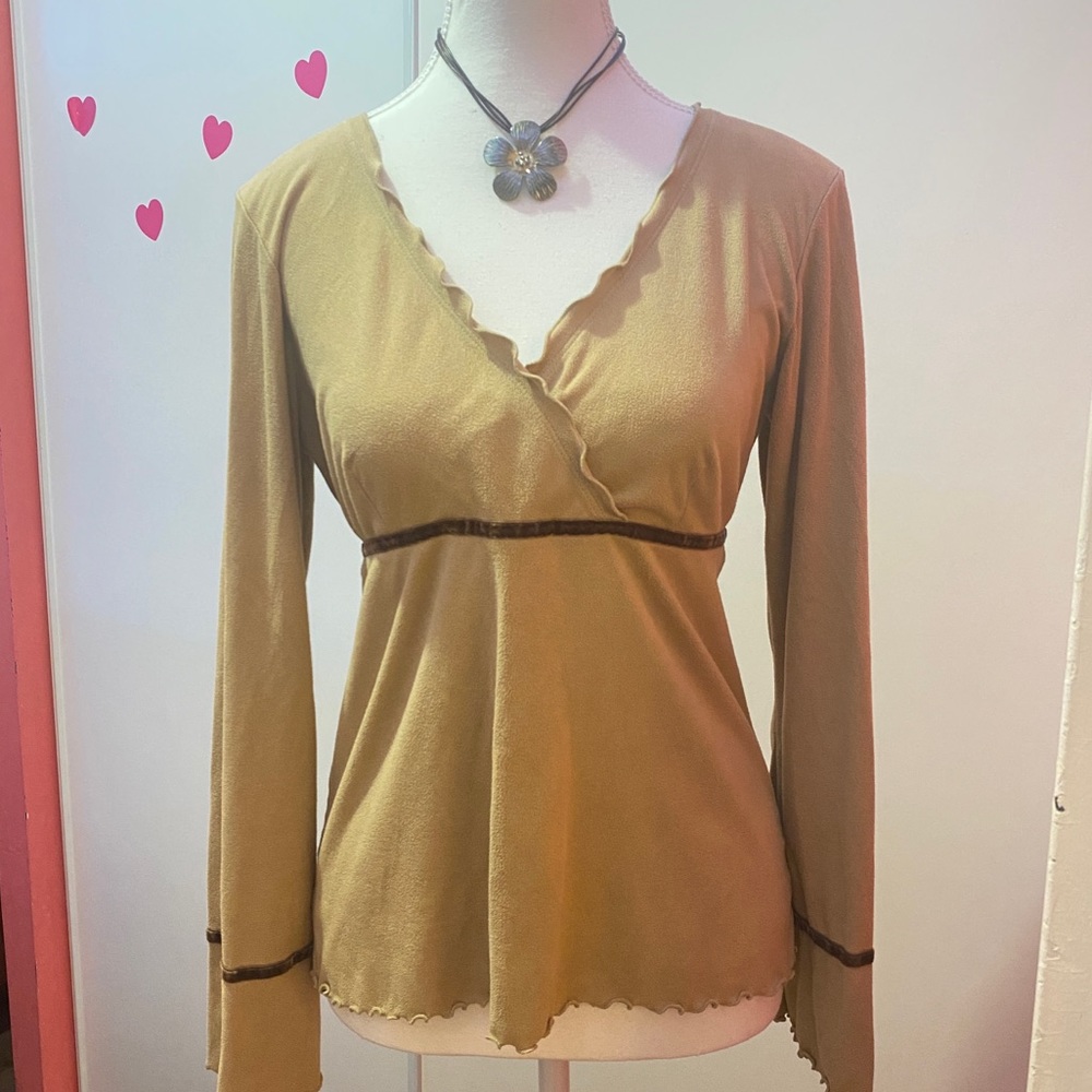 Y2K Bluenotes Suede Velvet Butterfly Flounce Sleeve Wrap Top
